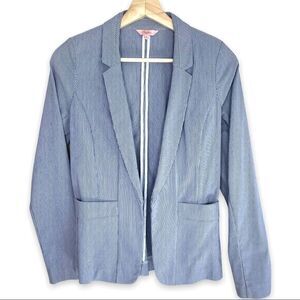 Candies Blue and White Striped Double Pocket Open Blazer